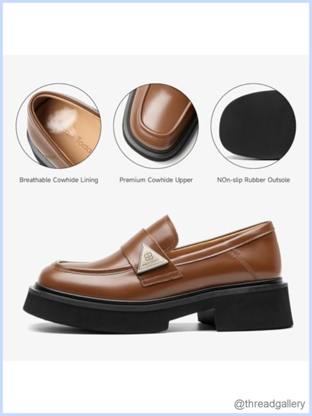 Platform Loafers Full Grain Leather Penny Loafer Square Toe Women's Shoes - Picture 3 of 6